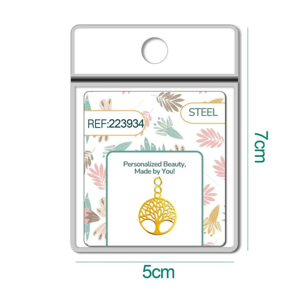 Charm dorado Árbol de la Vida con cierre de acero en blíster