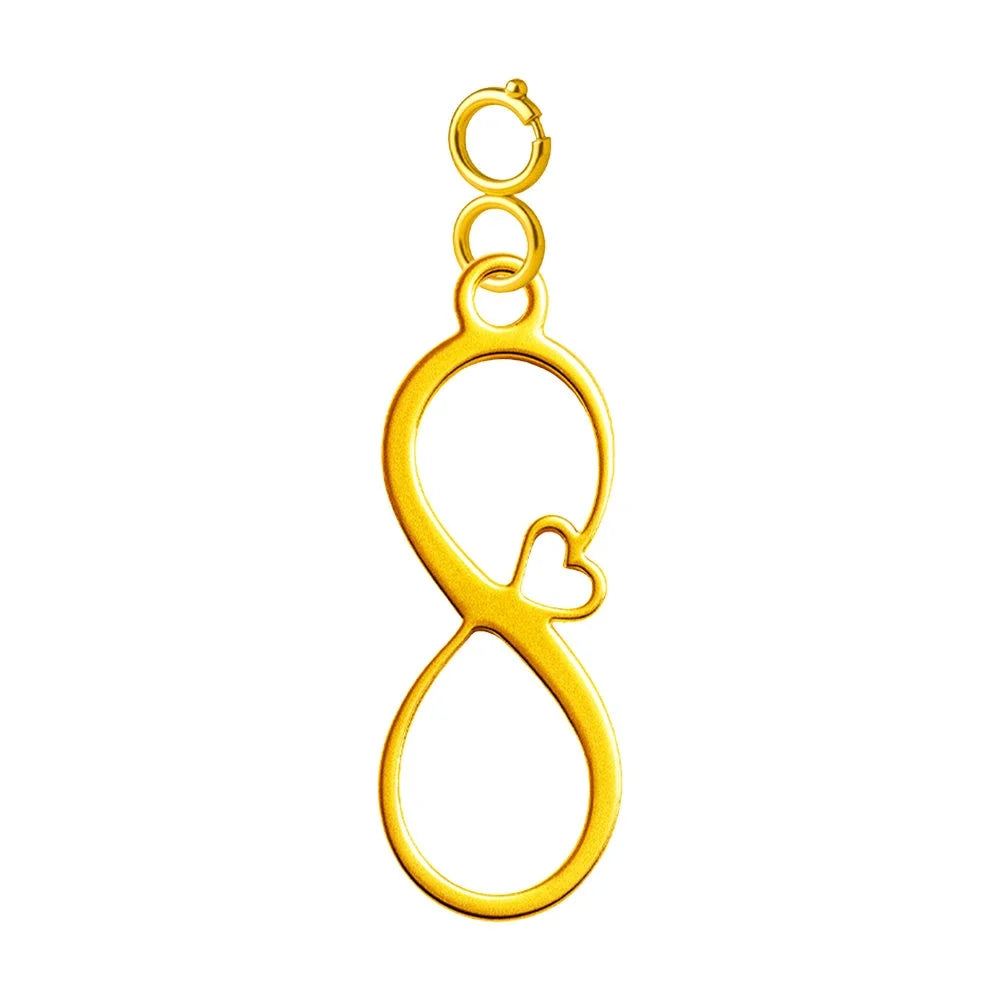 Charm colgante dorado de infinito con corazón y cierre de acero