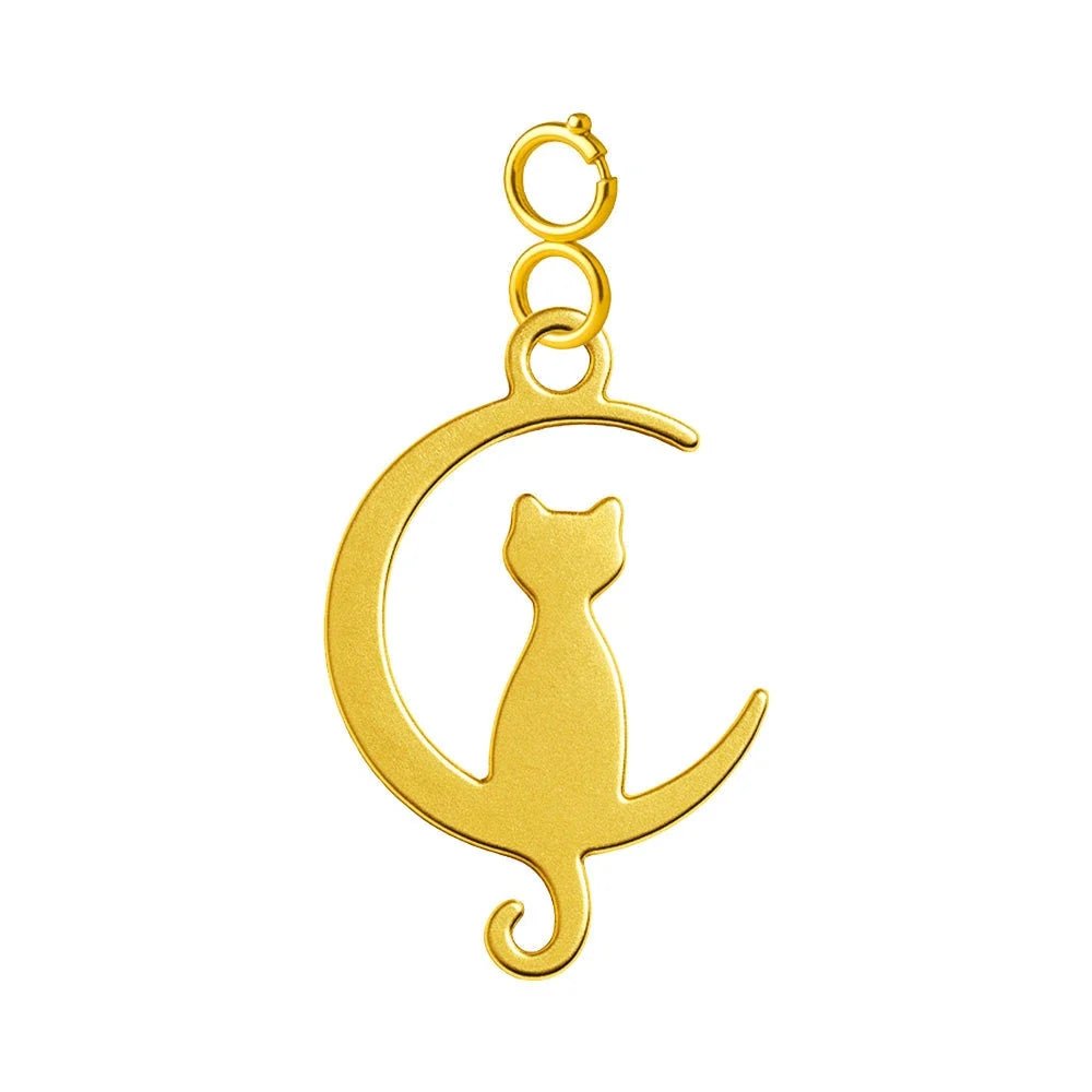 Charm colgante dorado de gato y luna con cierre de acero