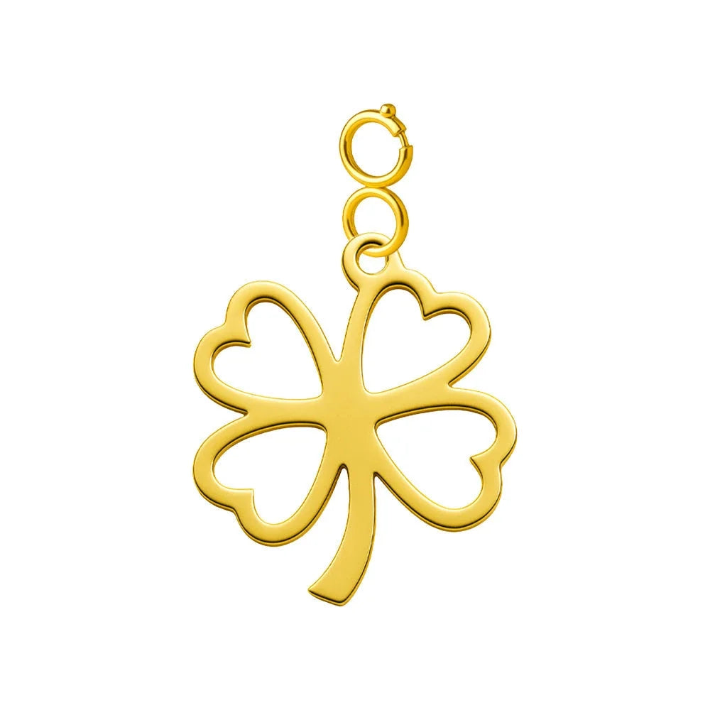 Charm colgante dorado de trébol de corazones con cierre de acero