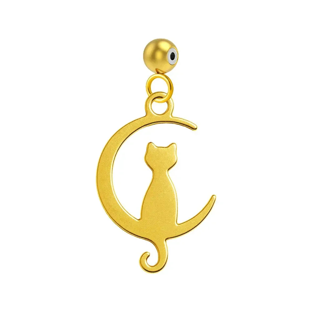 Charm dorado de gato y luna con bola de acero y goma