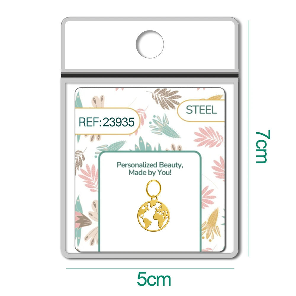 Charm Acero Dorado Mapa Mundo en Blíster