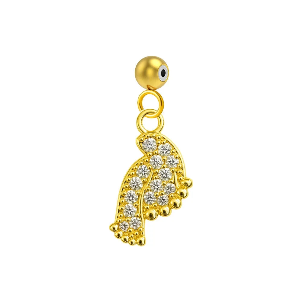 Charm colgante dorado de ala con circonitas con bola de acero con goma