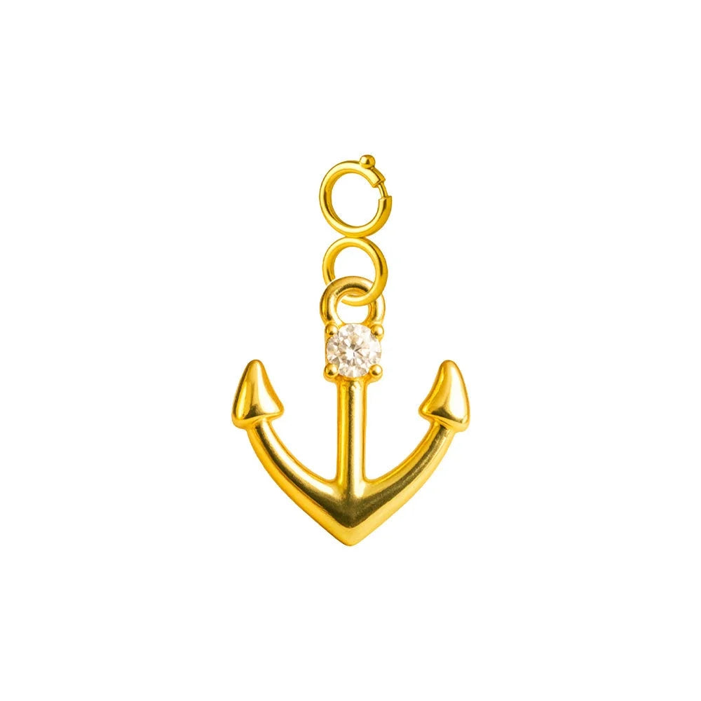 Charm colgante dorado de ancla con circonita y cierre de acero