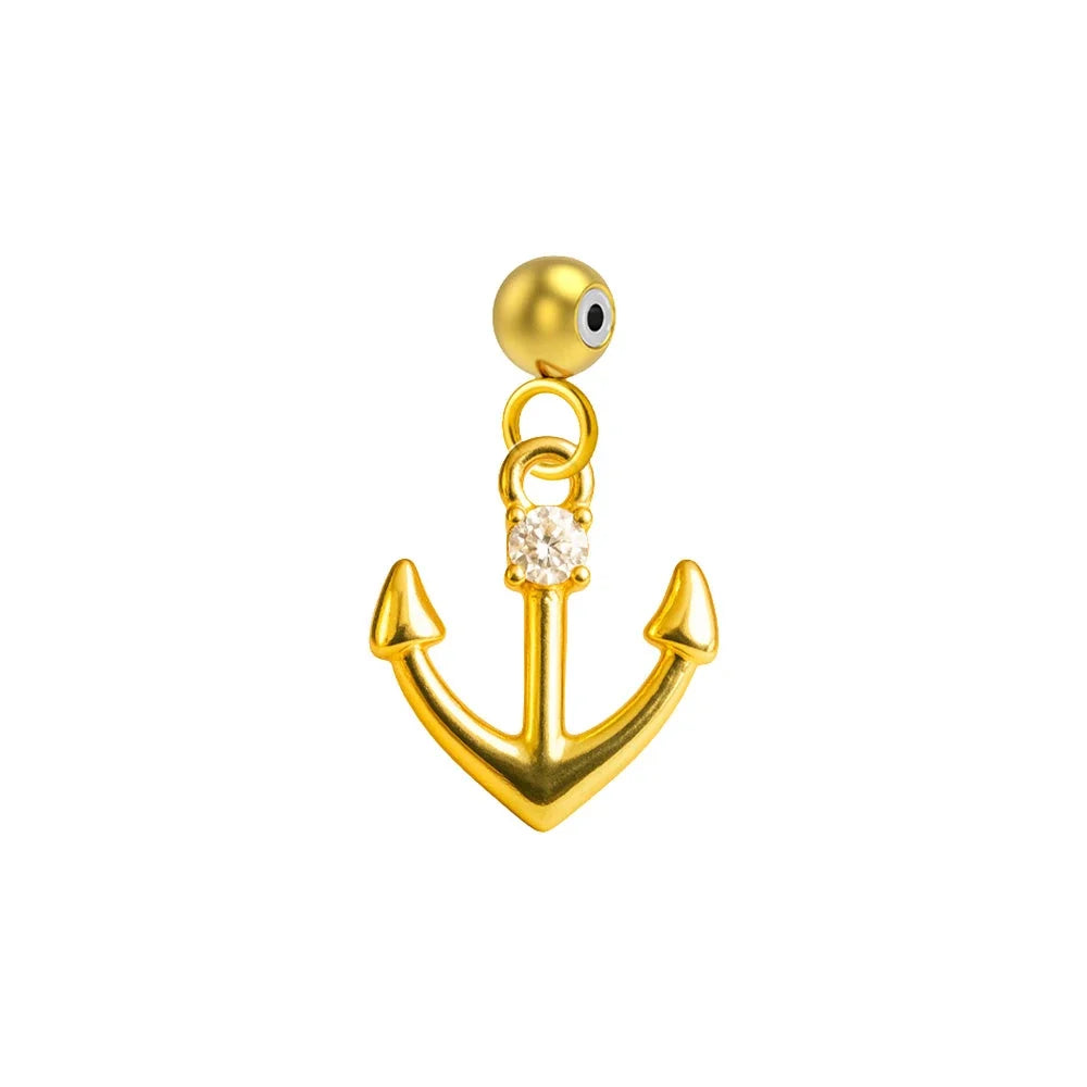 Charm colgante dorado de ancla con circonita y bola de acero con goma