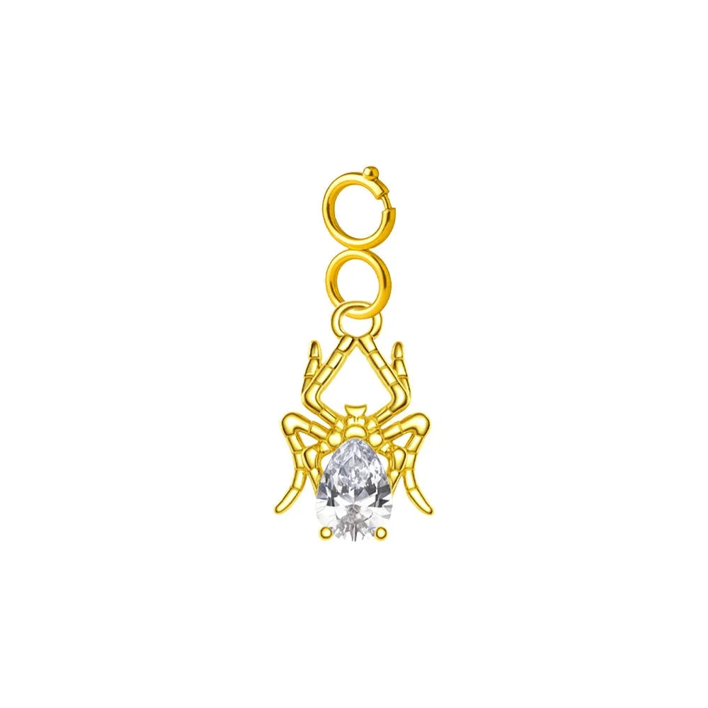 Charm colgante dorado de araña con circonita de lágrima con cierre de acero