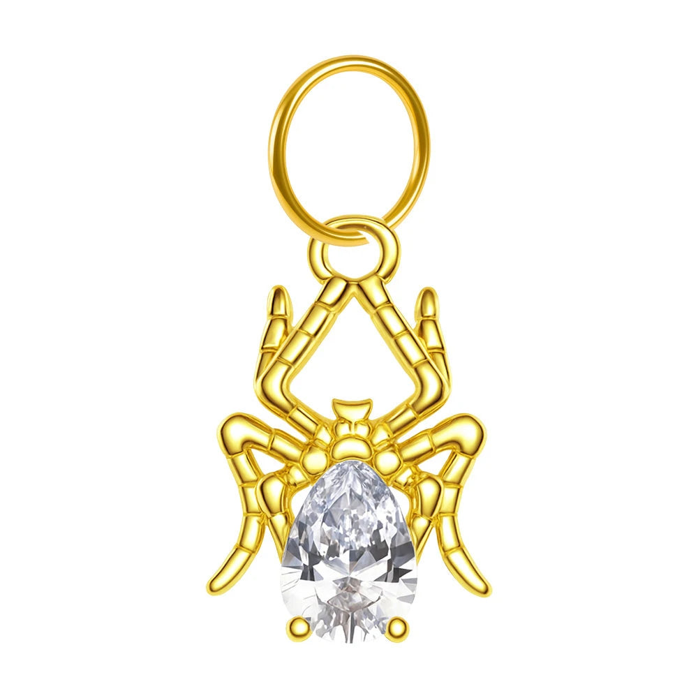 Charm colgante dorado de araña con circonita de lágrima con aro de acero