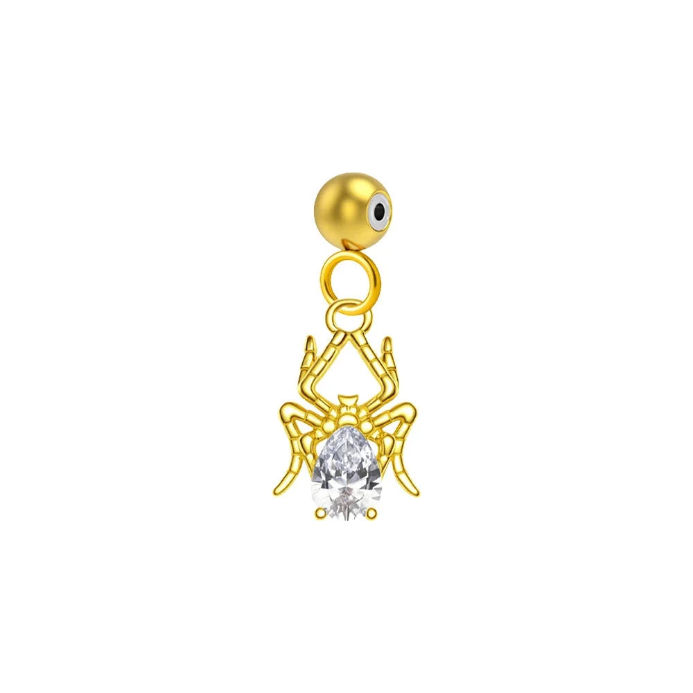 Charm colgante dorado de araña con circonita de lágrima con bola de acero con goma