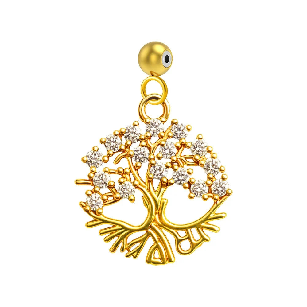 Charm colgante dorado de árbol de la vida con raíces y circonitas con bola de acero con goma
