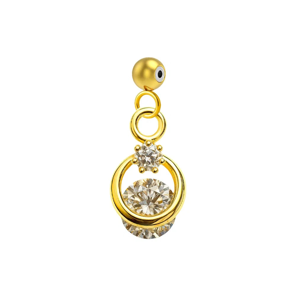 Charm colgante dorado de círculo con estrella y circonitas con bola de acero con goma