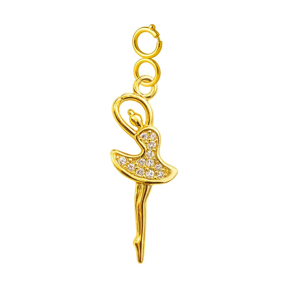 Charm colgante dorado de bailarina con circonitas y cierre de acero
