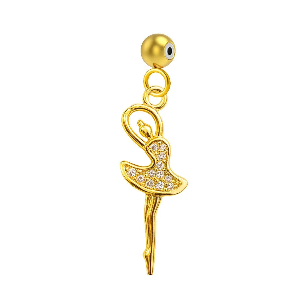 Charm colgante dorado de bailarina con circonitas y bola de acero con goma