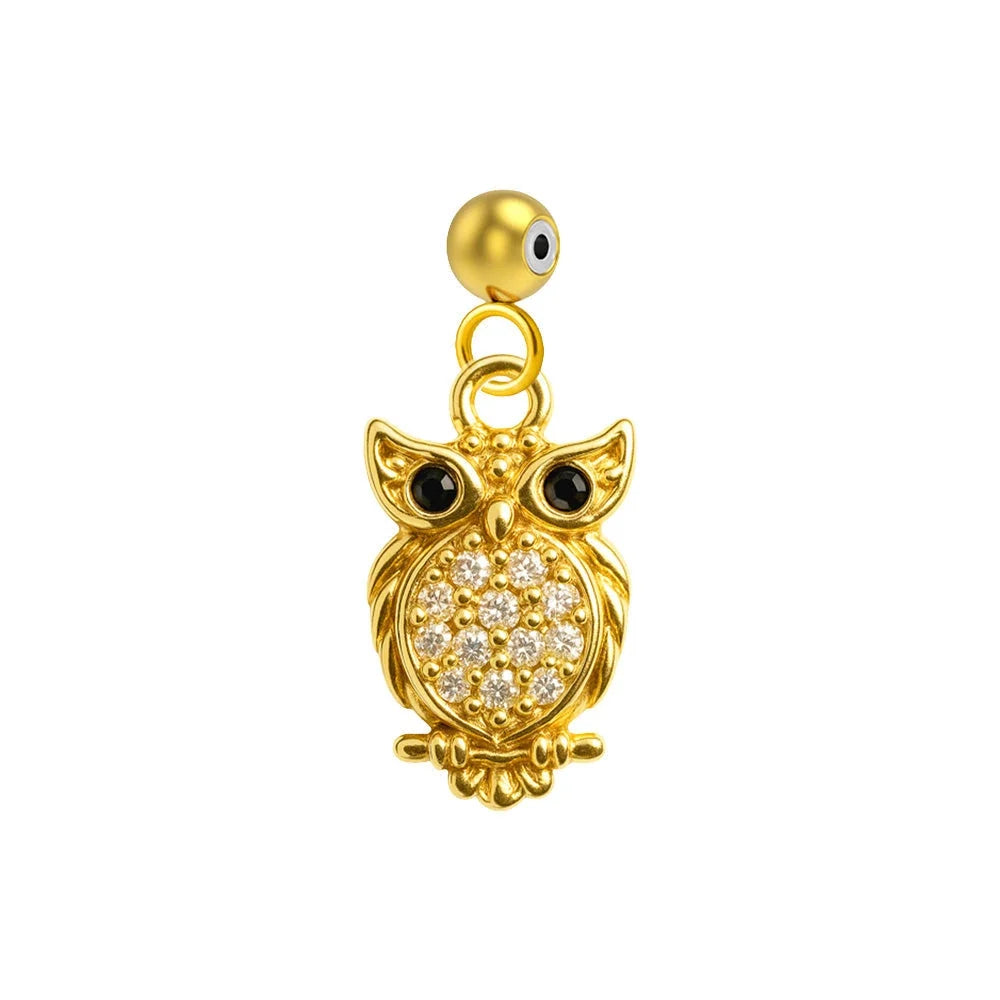Charm colgante dorado de búho con circonita y bola de acero con goma