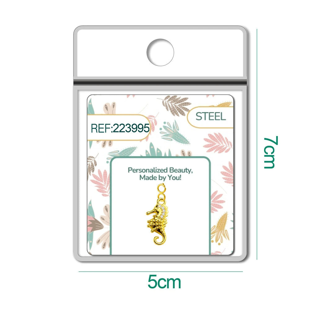 Charm Cobre Chapado Oro 14K con Circonita Caballito de Mar con Cierre detalle