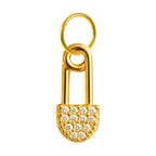 Charm colgante dorado de candado con circonitas y aro de acero