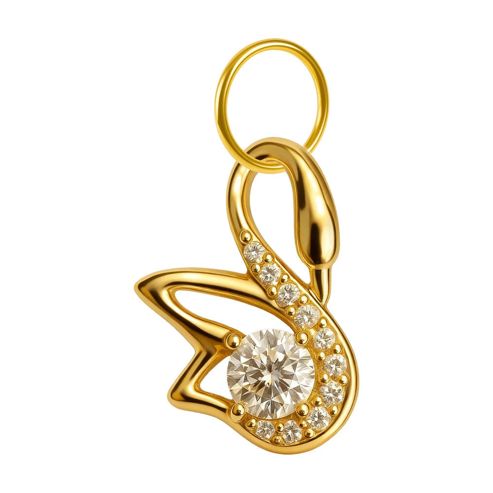 Charm colgante dorado de cisne con circonita central y aro de acero