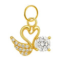 Charm colgante dorado de cisnes con corazón y circonita, aro de acero