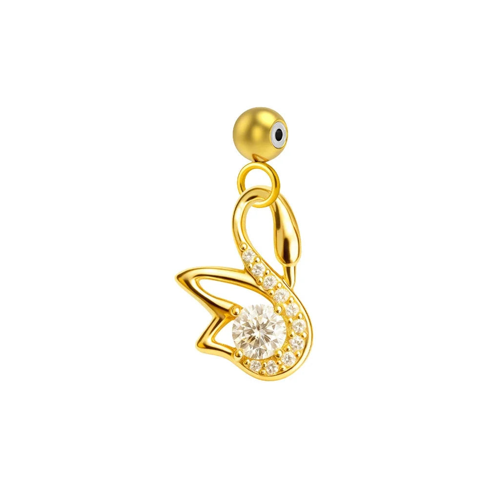 Charm colgante dorado de cisne con circonita central y bola de acero con goma