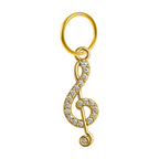Charm colgante dorado de clave de sol con circonitas y aro de acero