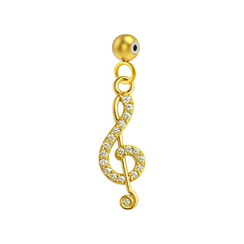 Charm colgante dorado de clave de sol con circonitas y bola de acero con goma