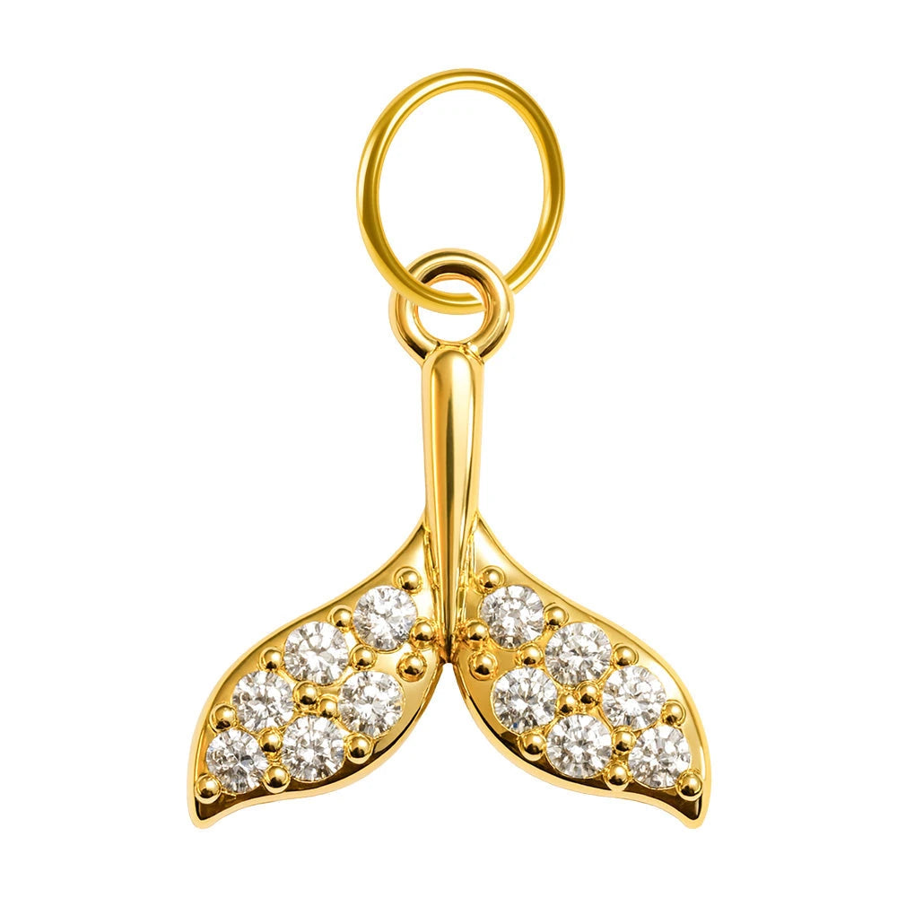 Charm colgante dorado de cola de sirena con circonitas con aro de acero