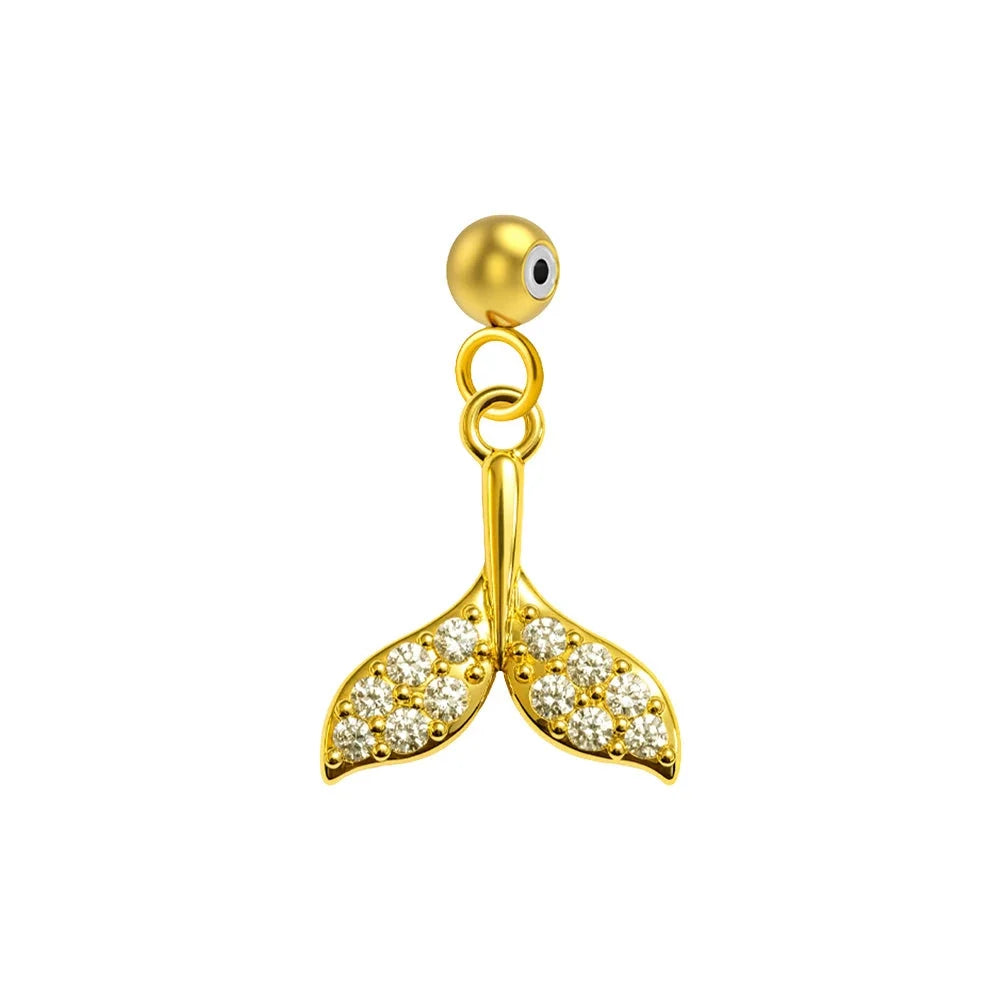 Charm colgante dorado de cola de sirena con circonitas con bola de acero con goma