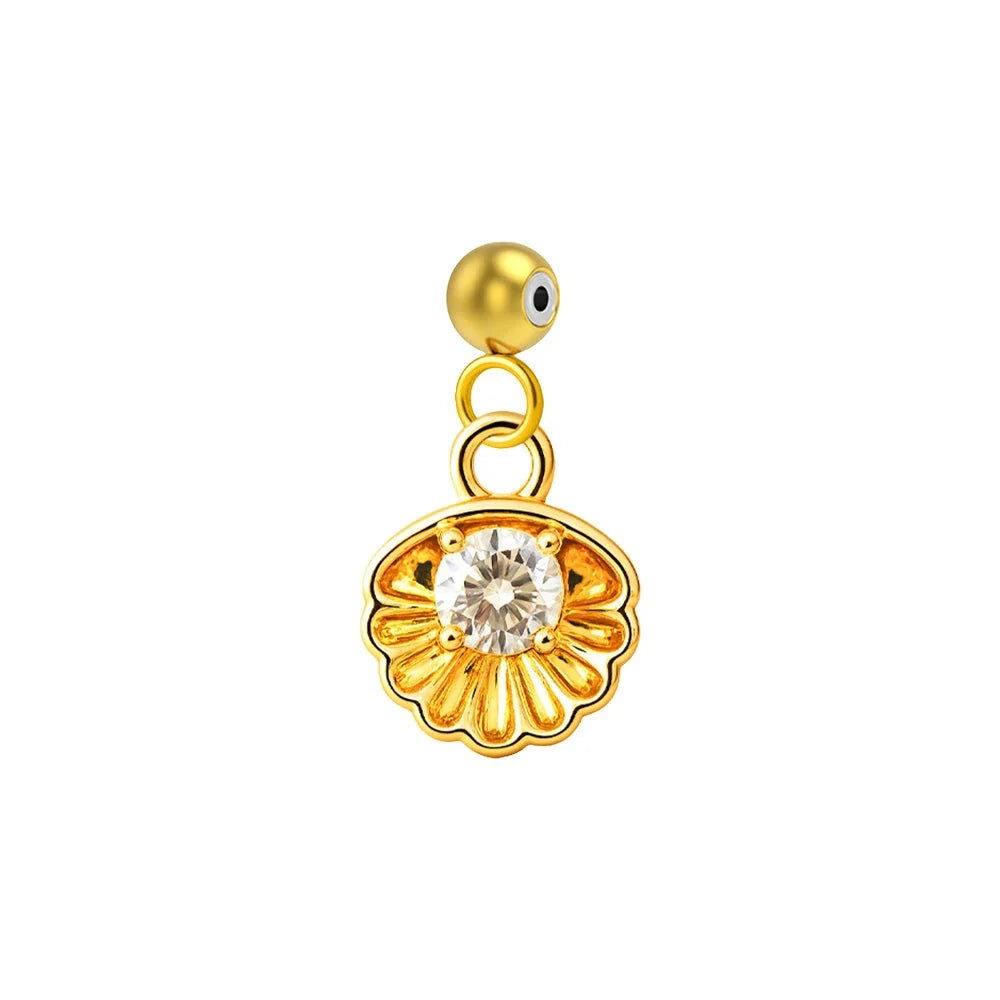 Charm colgante dorado de concha con circonita central y bola de acero con goma