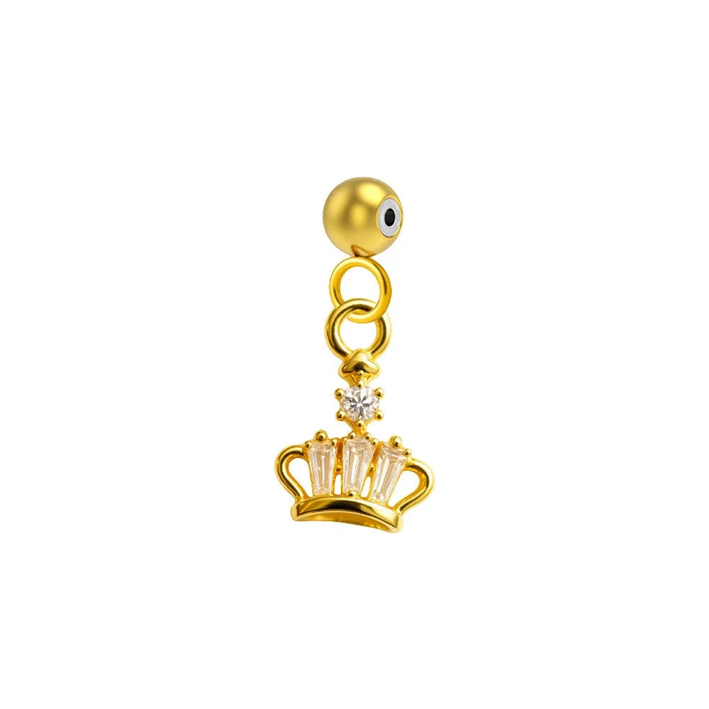 Charm colgante dorado de corona con circonitas alargadas y bola de acero con goma