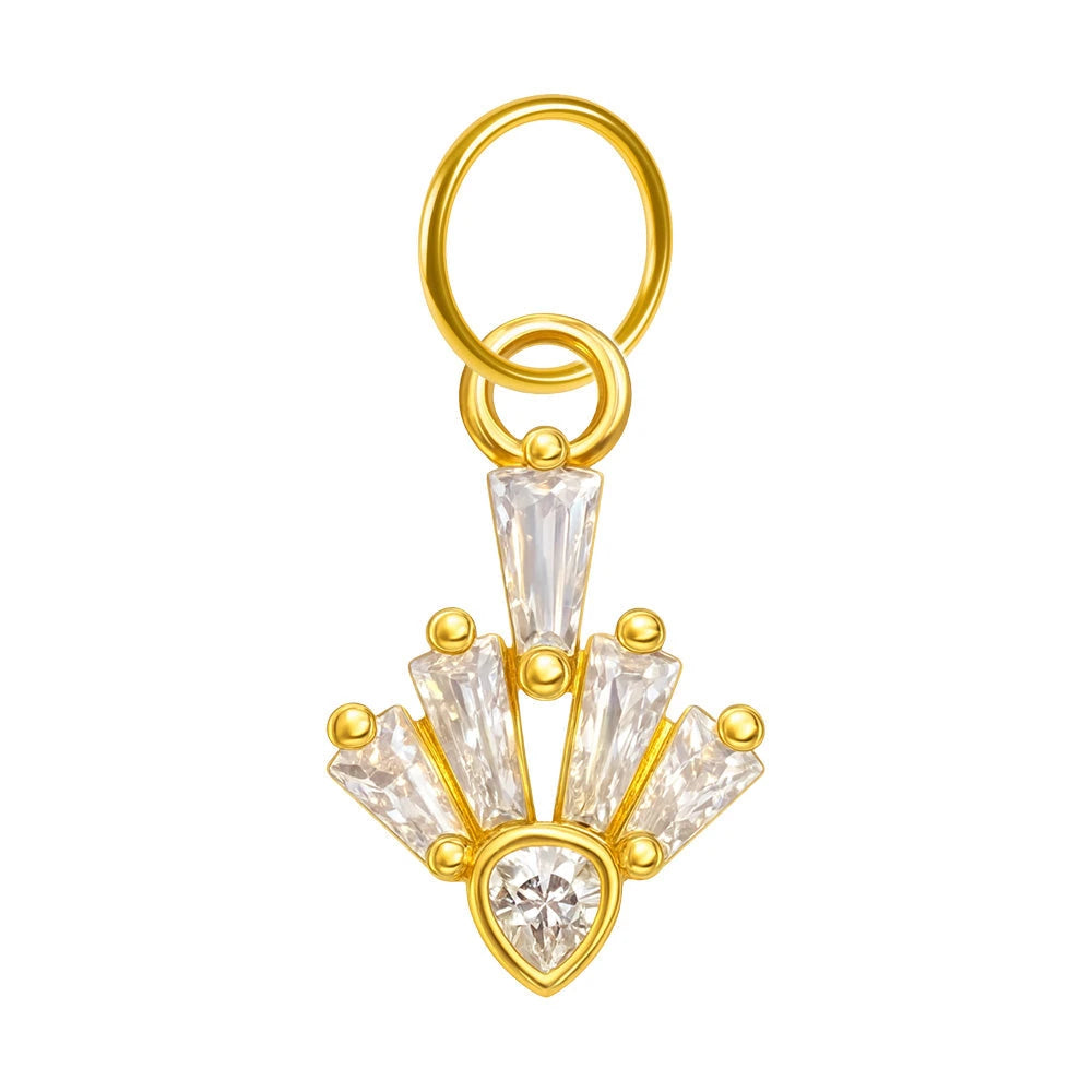 Charm colgante dorado de corona princesa con circonitas y aro de acero