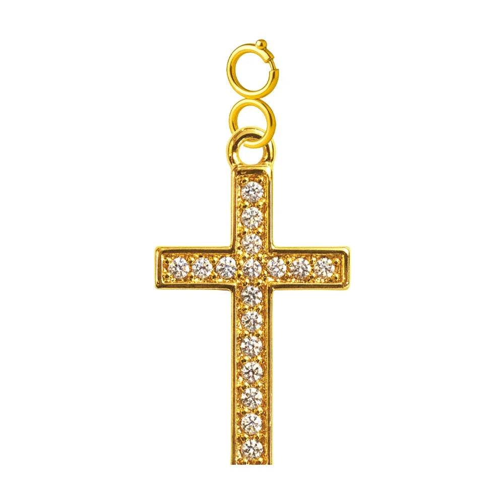 Charm colgante dorado de cruz con circonitas y cierre de acero