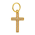 Charm colgante dorado de cruz con circonitas y aro de acero