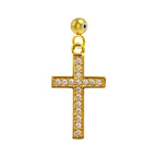 Charm colgante dorado de cruz con circonitas y bola de acero con goma