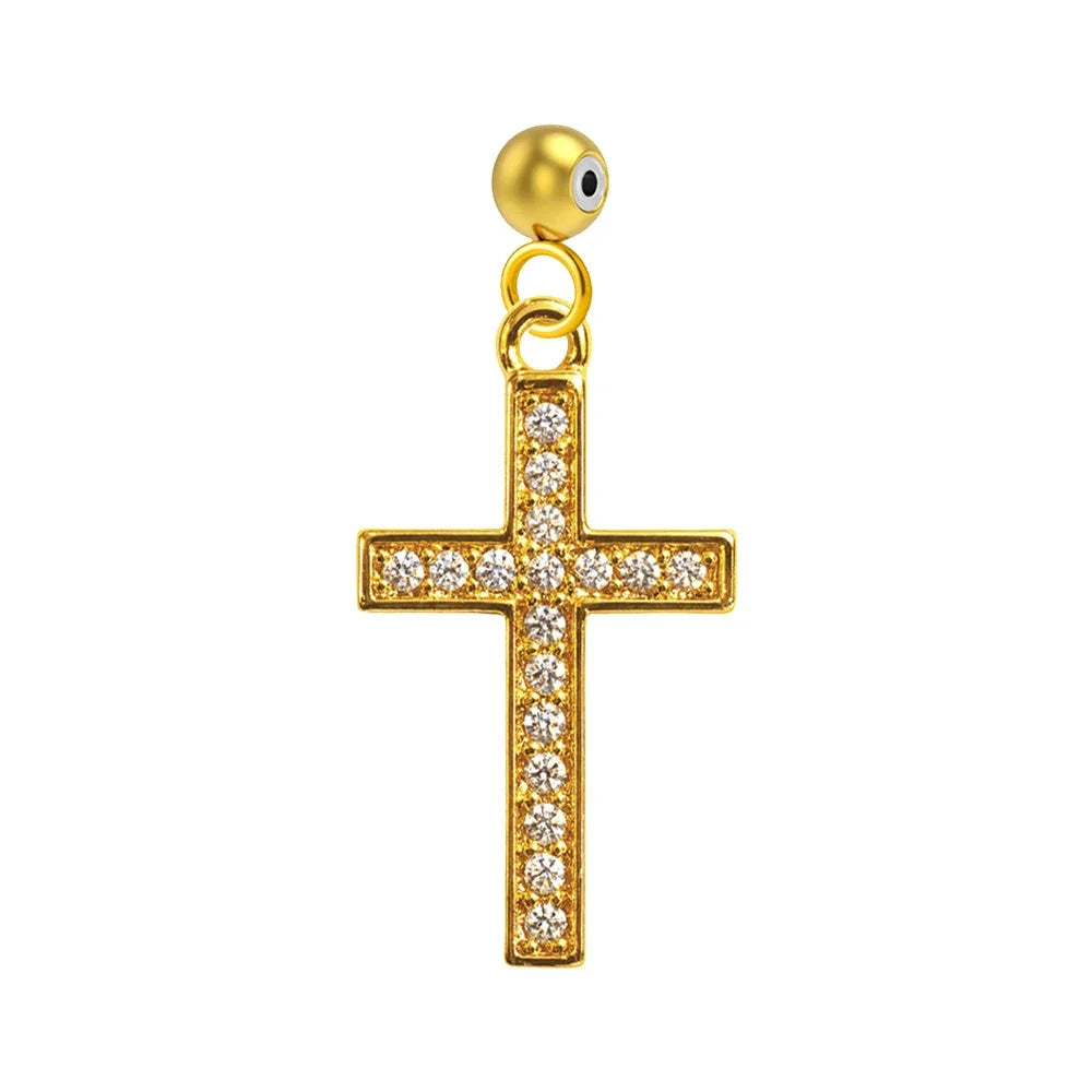 Charm colgante dorado de cruz con circonitas y bola de acero con goma