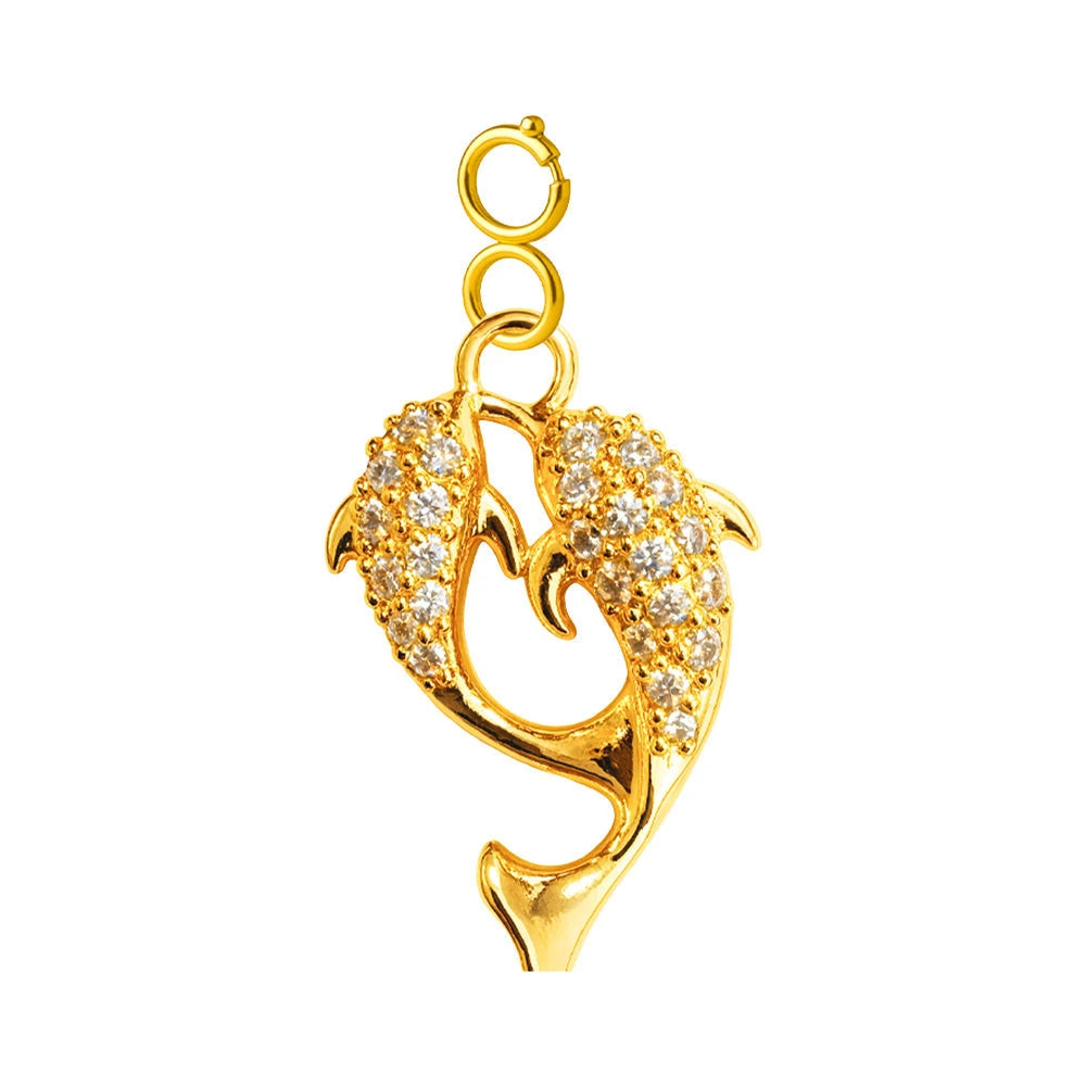 Charm Cobre Chapado Oro 14K con Circonita Delfines con Cierre