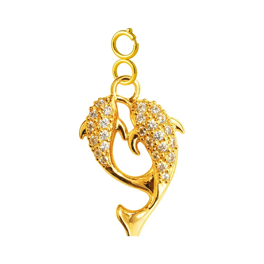 Charm Cobre Chapado Oro 14K con Circonita Delfines con Cierre