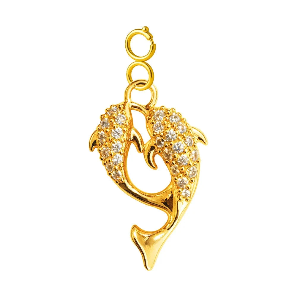 Charm Cobre Chapado Oro 14K con Circonita Delfines Curvos con Cierre