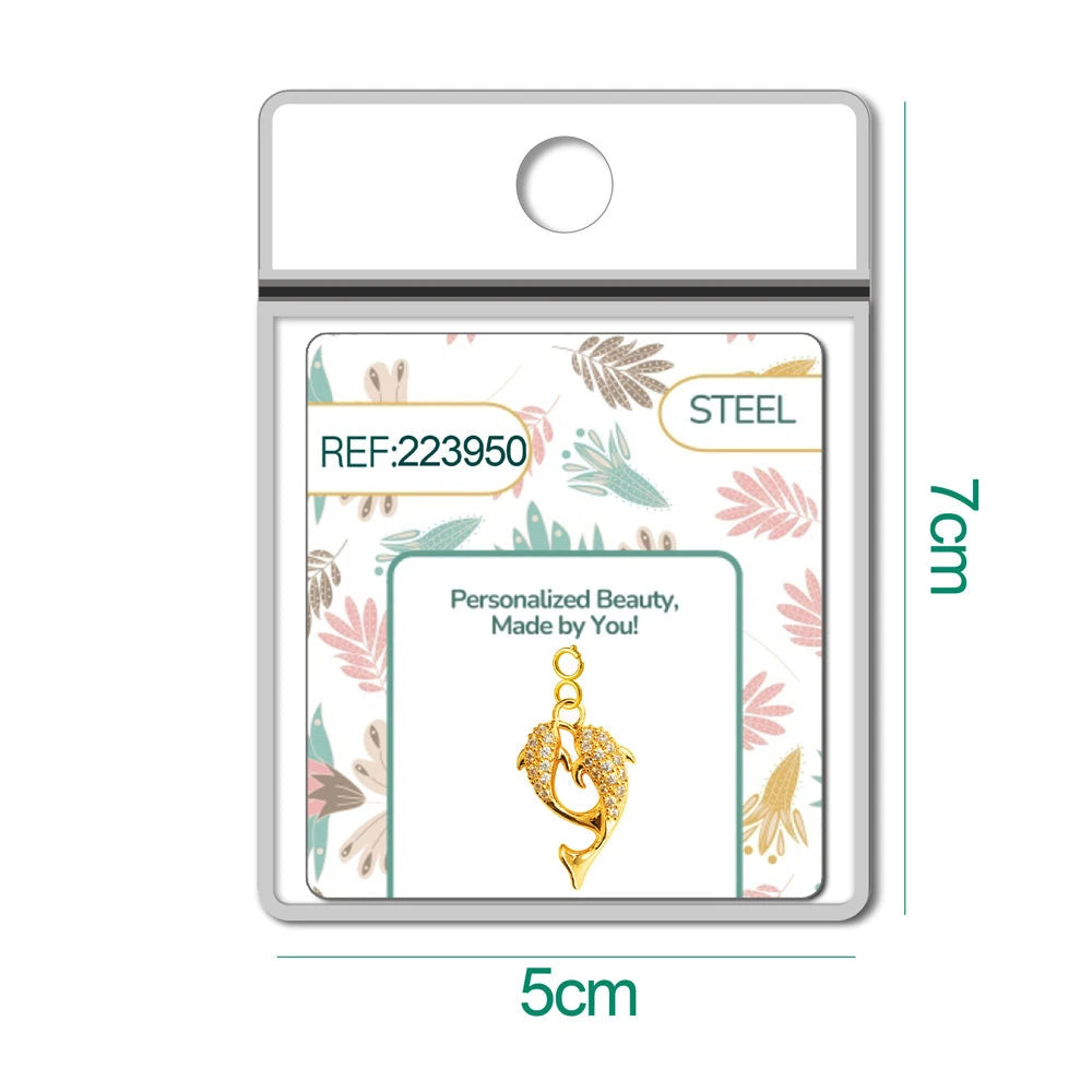 Charm Cobre Chapado Oro 14K con Circonita Delfines Curvos con Cierre detalle