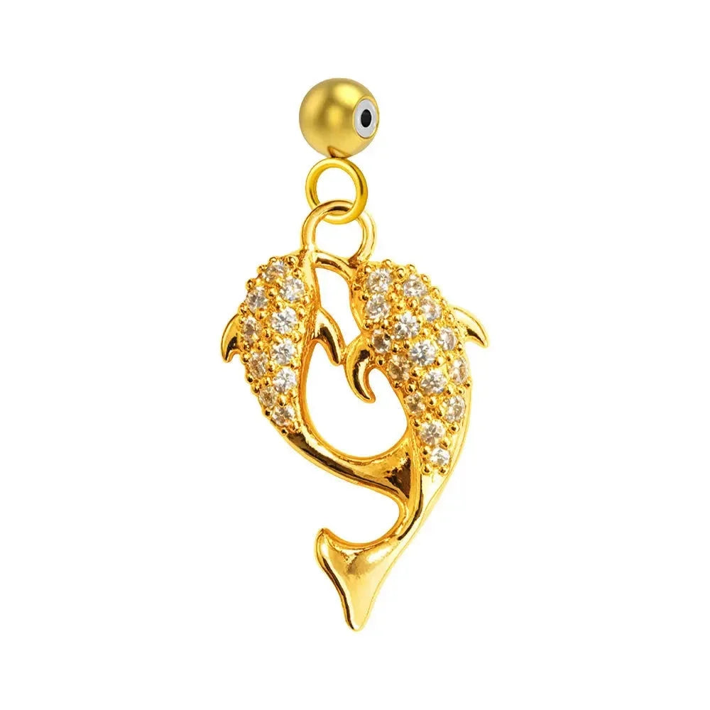 Charm Cobre Chapado Oro 14K con Circonita Delfines