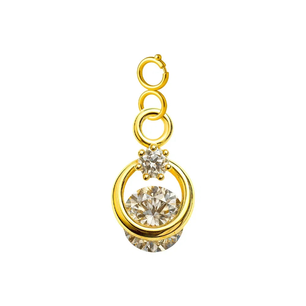 Charm colgante dorado de círculo con estrella y circonitas con cierre de acero