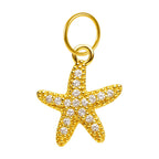 Charm colgante dorado de estrella de mar con circonitas con aro de acero