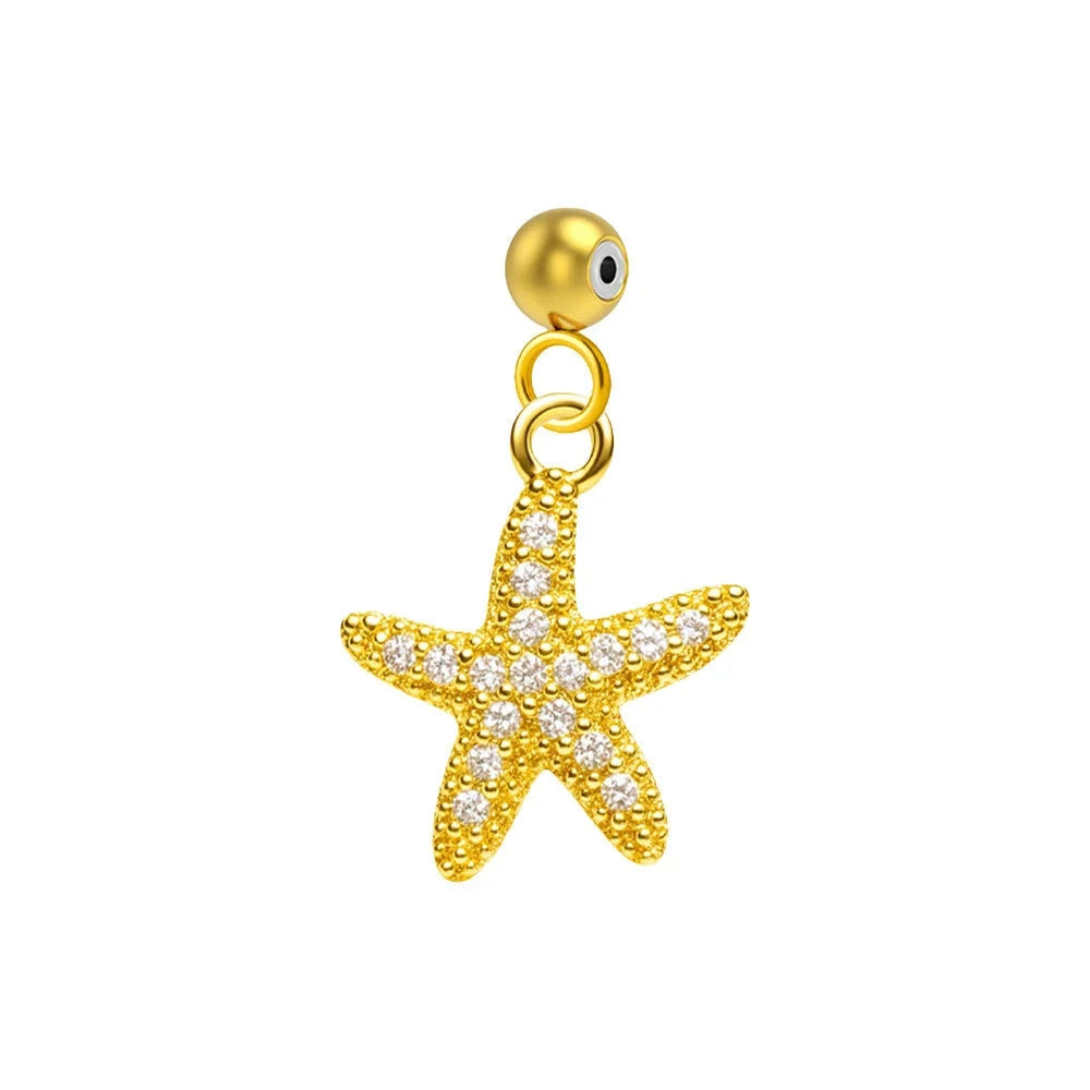 Charm colgante dorado de estrella de mar con circonitas con bola de acero con goma