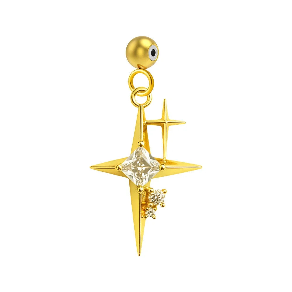 Charm colgante de estrella polar dorada con circonitas y bola de acero con goma