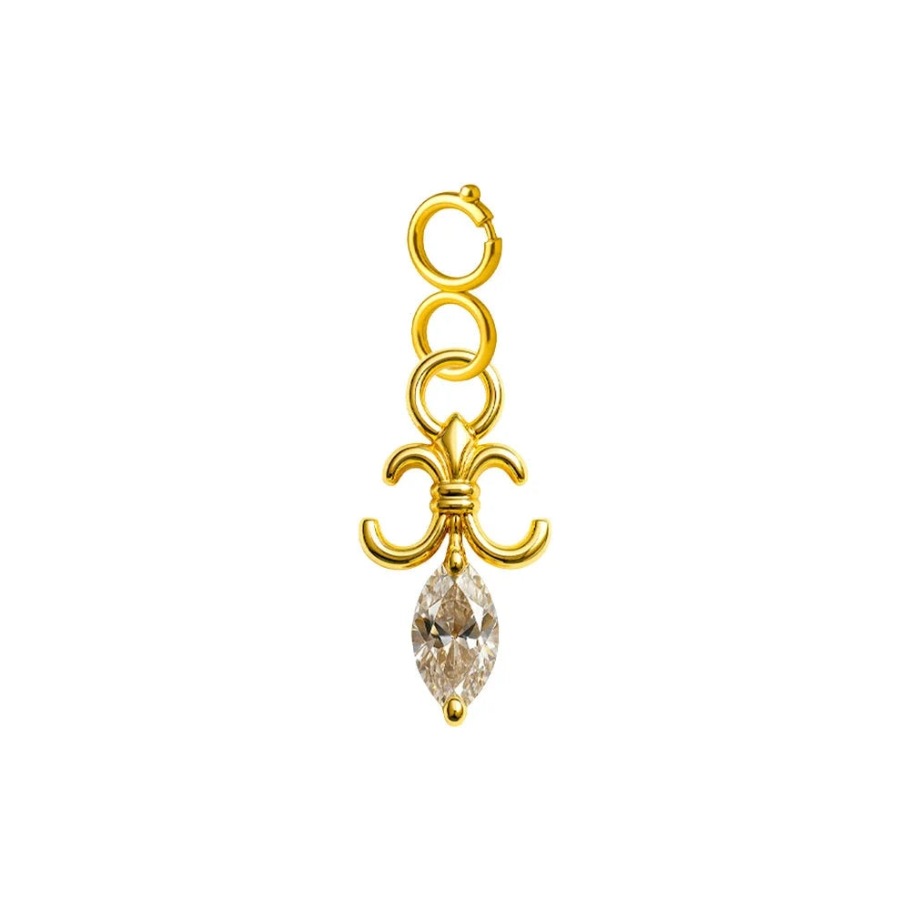 Charm colgante dorado de flor de lis con circonita de lágrima con cierre de acero