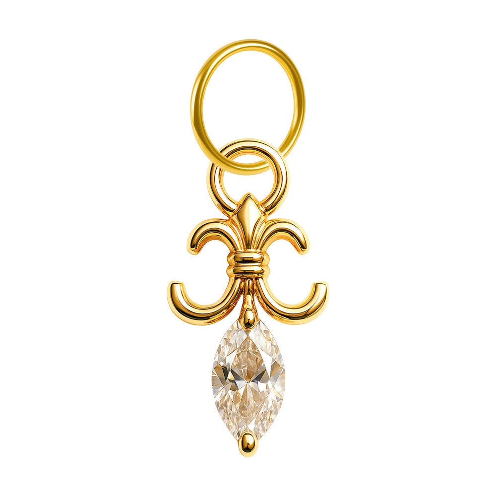 Charm colgante dorado de flor de lis con circonita de lágrima con aro de acero