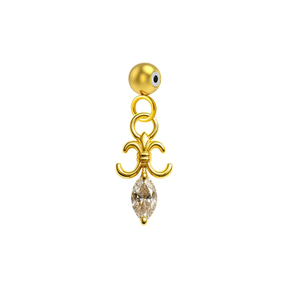Charm colgante dorado de flor de lis con circonita de lágrima con bola de acero con goma