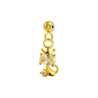 Charm colgante dorado de gato con corona y piedra ovalada con bola de acero con goma