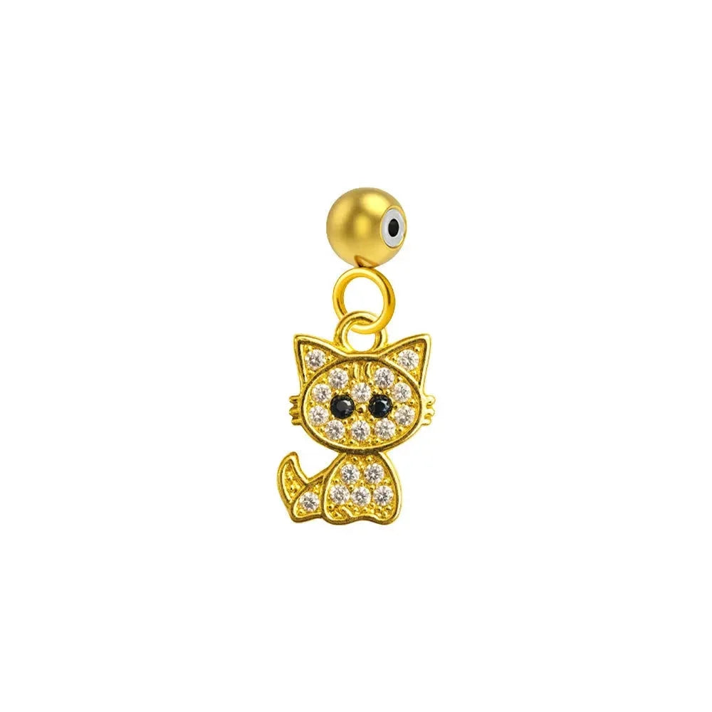 Charm de gato dorado con circonitas y bola de acero con goma
