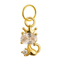 Charm colgante dorado de gato con corona y piedra ovalada con aro de acero