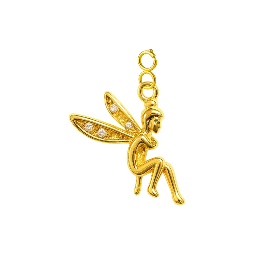Charm colgante dorado de hada con circonitas y cierre de acero