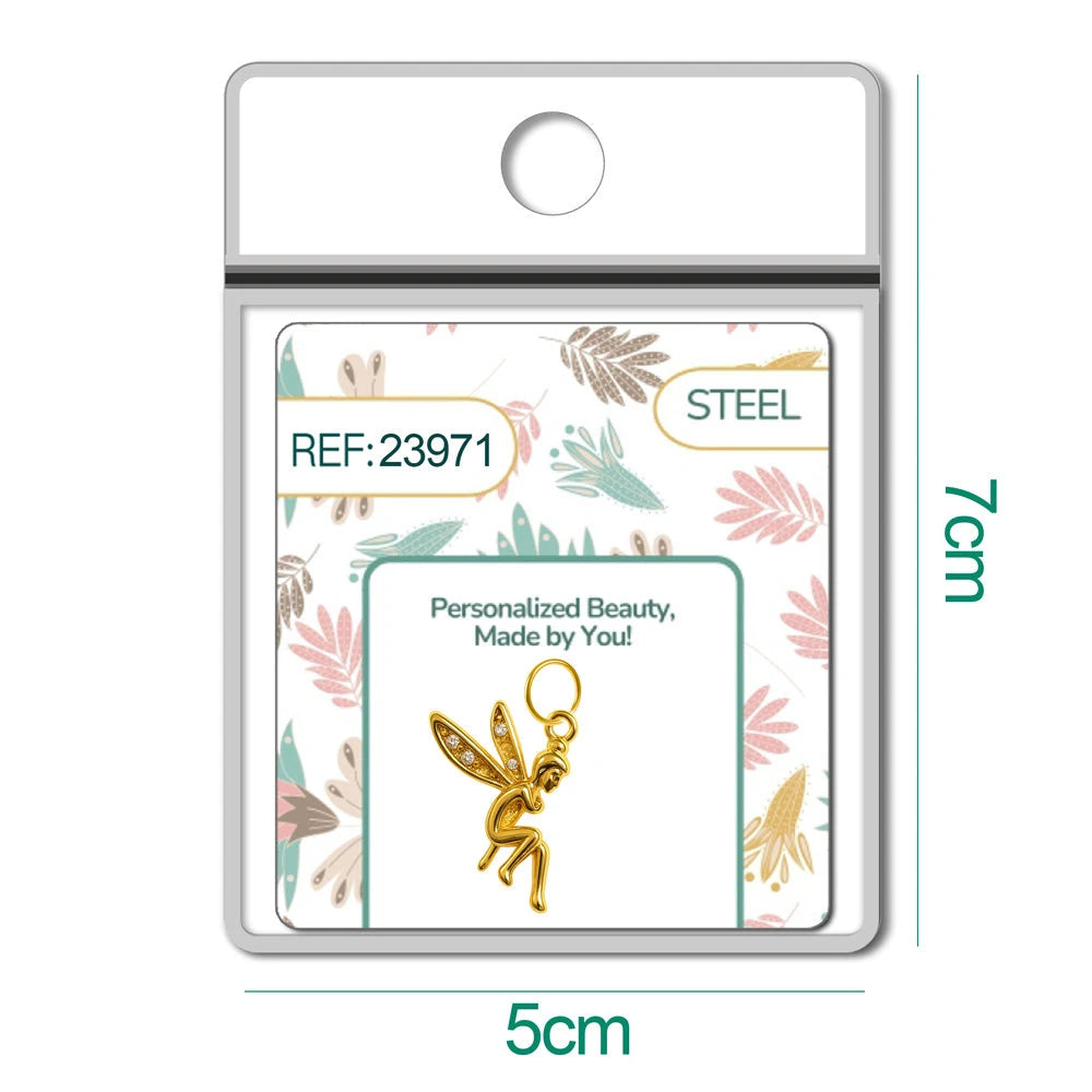 Charm de hada dorado con circonitas en blíster, vista frontal